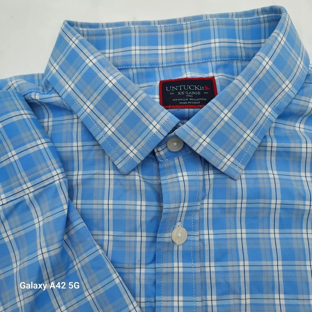 UNTUCKit Mens XX Large Tall Blue Plaid Button Down‎ Shirt Zonte Style 40458